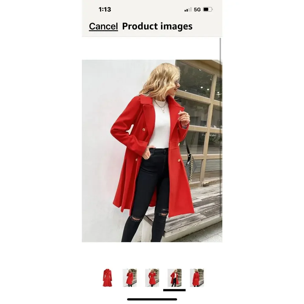 GRACE KARIN Women Lapel Double-Breasted Trench Coat Jacket Teal Red XL / New!! - Picture 2 of 16